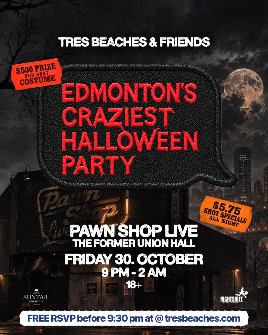 Tres Beaches Edmonton Halloween Pop Up Party @ Pawn Shop Live