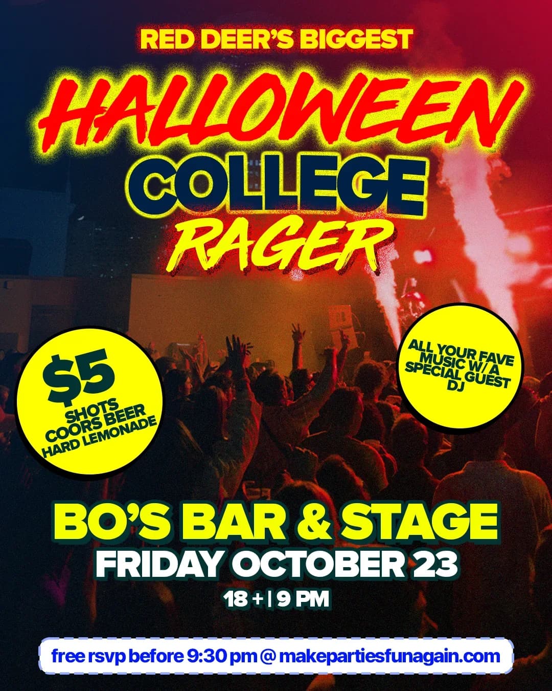 Red Deer's Biggest Halloween College Rager @ Bo's Bar & Stage event poster